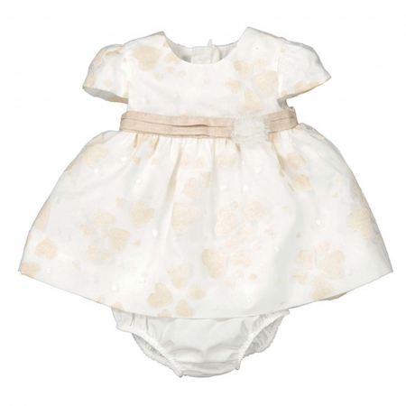 Set 2 piese, Rochie si Chilotei bebe fete, Inimioare, Off White [1]