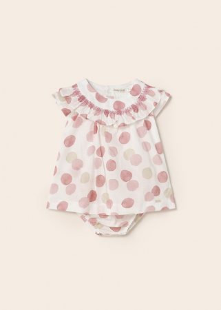 Set 2 piese, Rochie si Chilotei bebe fete, din bumbac, Buline [2]