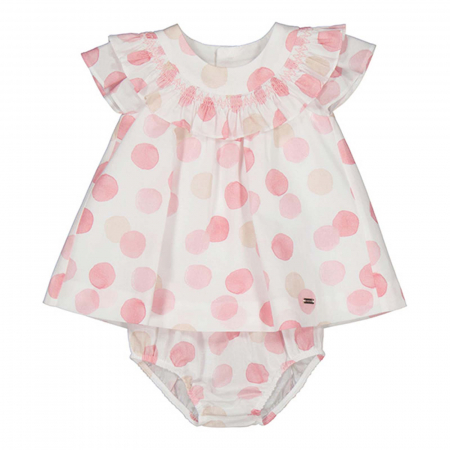 Set 2 piese, Rochie si Chilotei bebe fete, din bumbac, Buline [1]