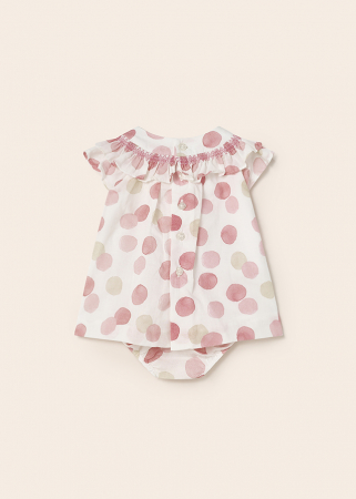 Set 2 piese, Rochie si Chilotei bebe fete, din bumbac, Buline [3]