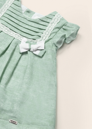 Diversificare si Ingrijire Bebe - Set 2 piese, rochie fara maneci si chilotei, bumbac si in, Aqua