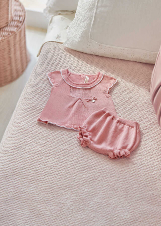 Lichidare stoc - Totul la 9.90 Lei - Set 2 piese tricou si chiloti pantaloni scurti, Roz, Fetite, 0-18 Luni