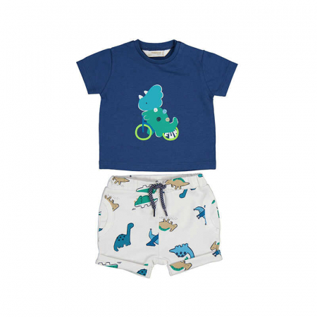 Diversificare si Ingrijire Bebe - Set Tricou si Pantaloni Scurti,Dinozauri,Bumbac,Baieti 0-18 Luni