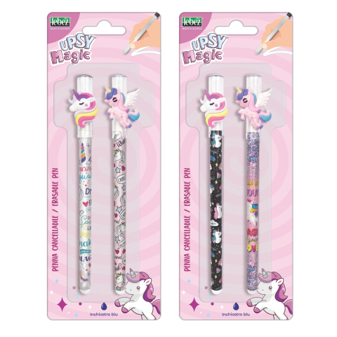 Rechizite Școlare - Set 2 pixuri care se sterge cu snap, Upsy Magic (blister), copii varsta 3 ani+,6 ani+,8 ani+