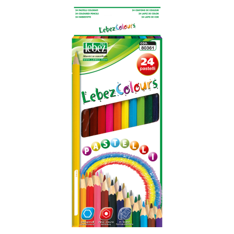 Creioane colorate si cerate - Set 24 creioane colorate 18 cm, hexagonale, copii varsta 3 ani+,6 ani+,8 ani+