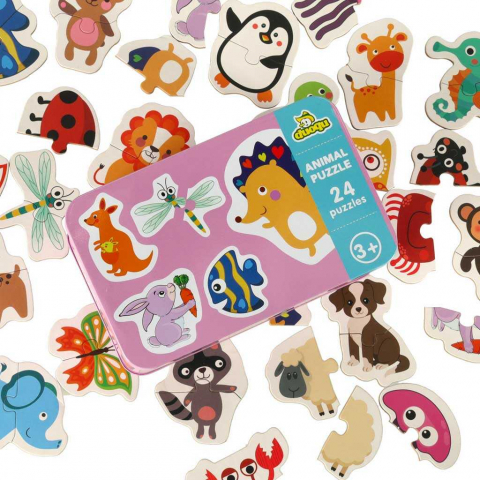 Puzzle cu piese mari - Puzzle educativ cu animale si insecte, 24 piese, cutie metalica, 3 ani+