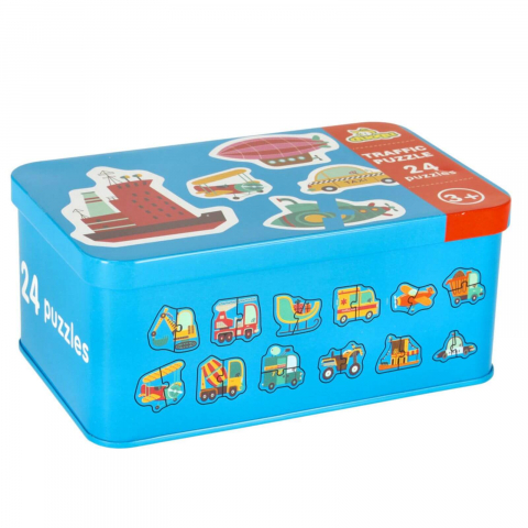 Puzzle educativ cu mijloace de transport, 24 perechi, cutie metalica, 3 ani+ [3]