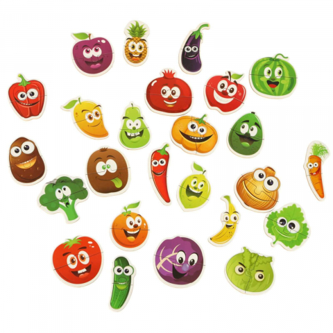 Set puzzle educativ cu fructe si legume, 25 perechi, cutie metalica, 3 ani+ [2]