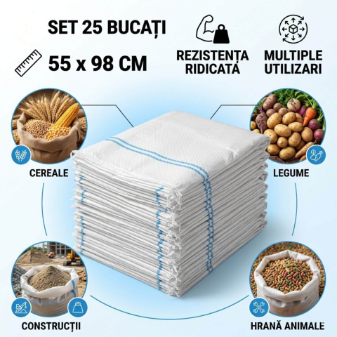 Saci menajeri - Set 25 Saci Rafie Universali, Mari, 55 x 98 cm, Rezistenti pentru Depozitare si Transport