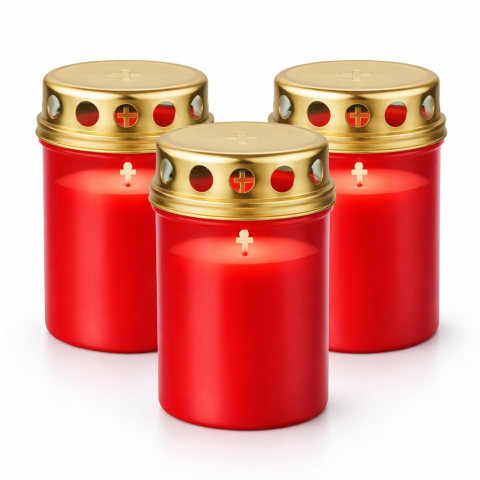 Lumanari & Aromaterapie - Set 3 bucati Candela din plastic cu capac, timp de ardere 15 ore, 7 x 5 cm, Rosu