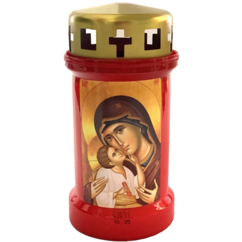 Set 3 bucati Candela plastic cu capac, Maica Domnului, timp de ardere 50 ore, 13.5 cm, Rosu [1]