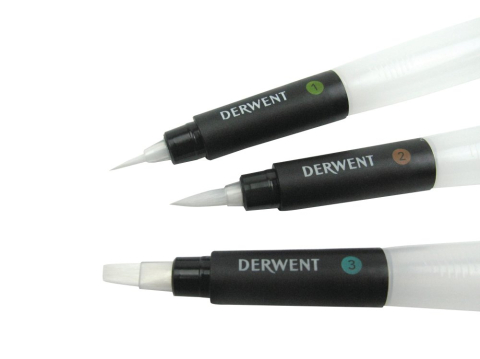 Set 3 bucati pensule cu rezervor (2 x varf rotund, 1 x varf tesit) professional derwent [2]