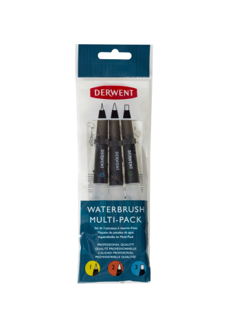Art & Craft si Artizanat - Set 3 bucati pensule cu rezervor (2 x varf rotund, 1 x varf tesit) professional derwent
