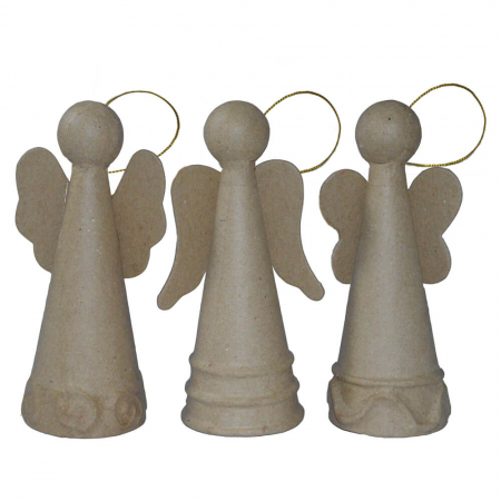 Figurine de pictat, Ipsos, Lemn - Set 3 figurine ingeras din carton, machetat, pentru pictat, 10 cm