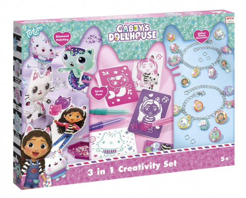 Jucării și Jocuri pentru copii - Set 3 in 1 Gabby's Dollhouse - Bratari, carioci de suflat & pictura cu diamante