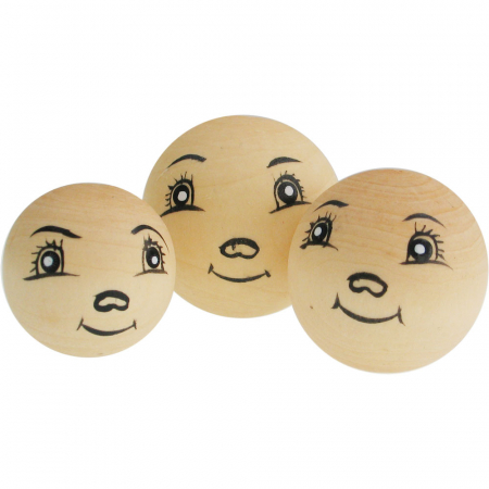 Art & Craft si Artizanat - Set 3 papusi figurine, cap de marioneta, lemn natur, 30-35-40 mm