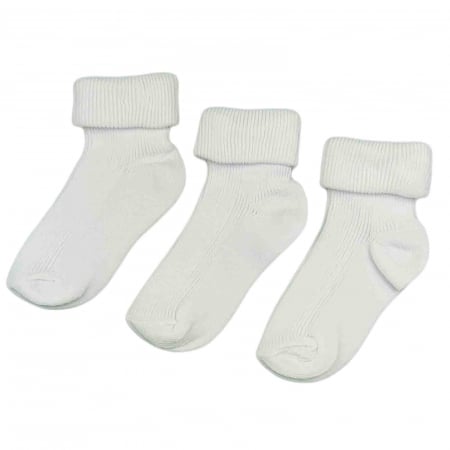 Diversificare si Ingrijire Bebe - Set 3 perechi sosete bebelusi clasice, bumbac, albe - Micostore.ro