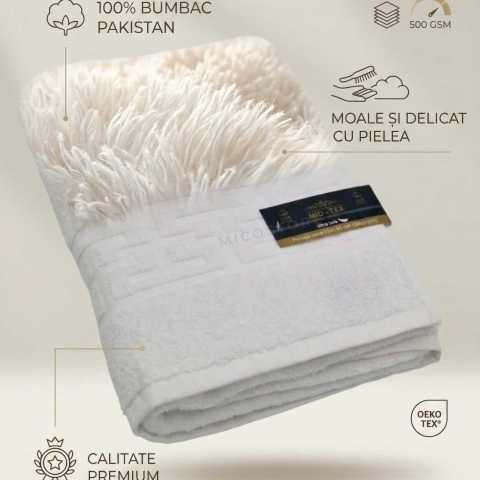 Set 3 Prosoape Baie 70x130 cm 100% Bumbac Pakistan 500 g/m² Alb OEKO TEX [2]