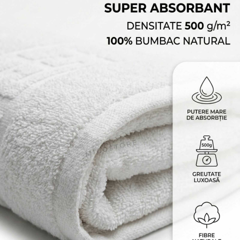Set 3 Prosoape Baie 70x130 cm 100% Bumbac Pakistan 500 g/m² Alb OEKO TEX [1]