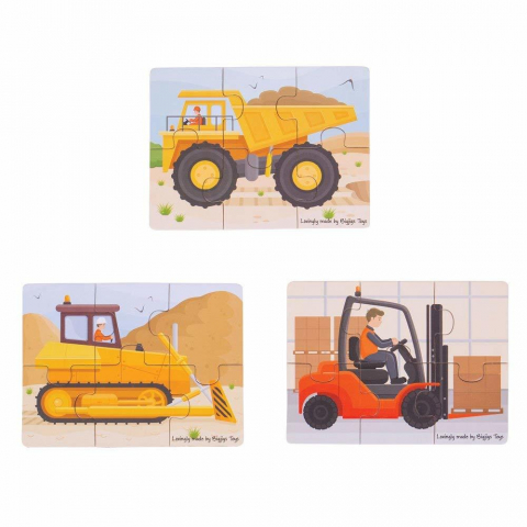 Set 3 puzzle din lemn - Vehicule pentru constructii [1]