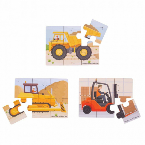 Jucării și Jocuri pentru copii - Set 3 puzzle din lemn - Vehicule pentru constructii