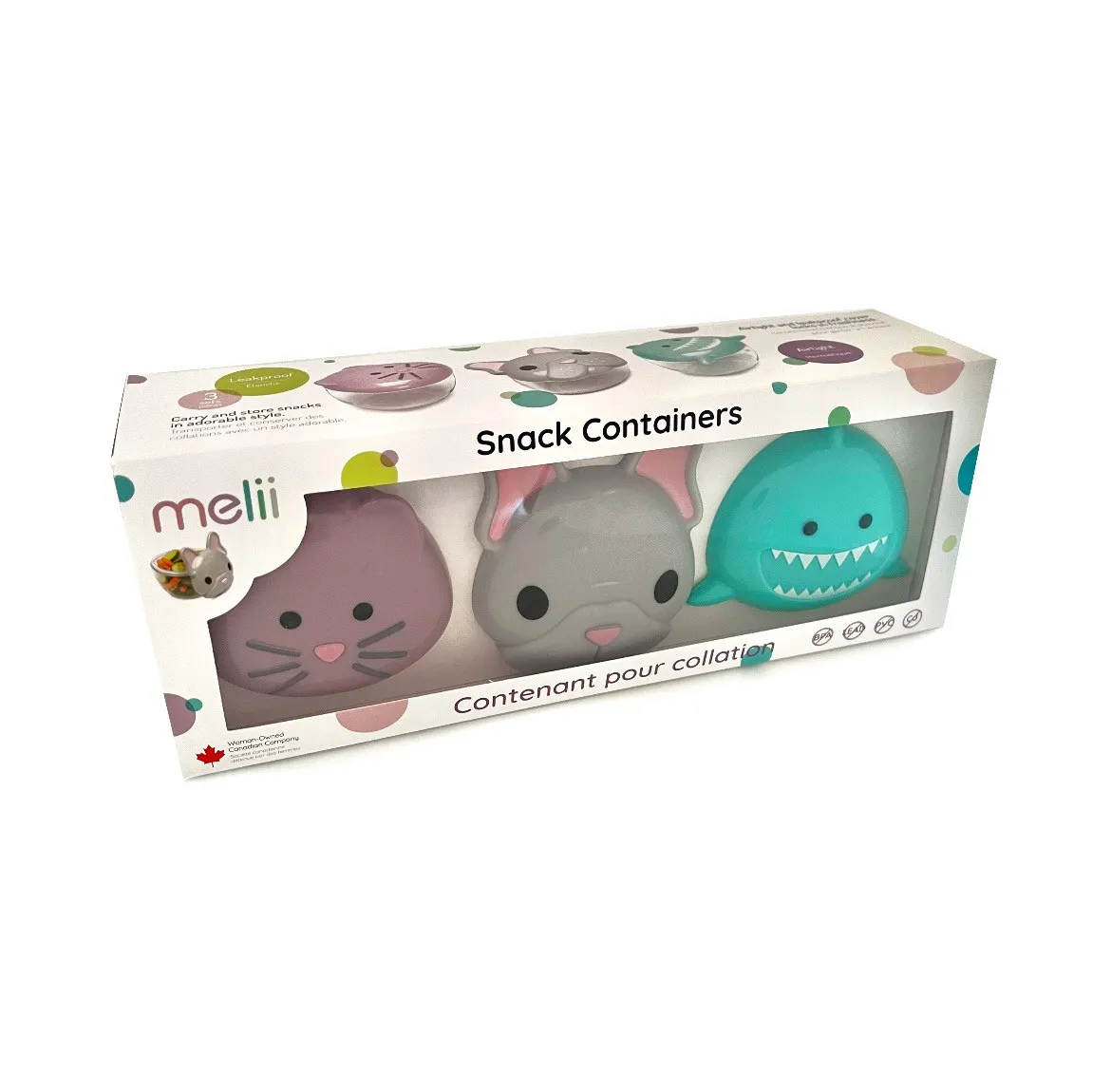 Diversificare si Ingrijire Bebe - Set 3 recipiente hrana bebe, melii, bulldog, rechin, pisica cutie, copii varsta 6 luni pana la 2 ani