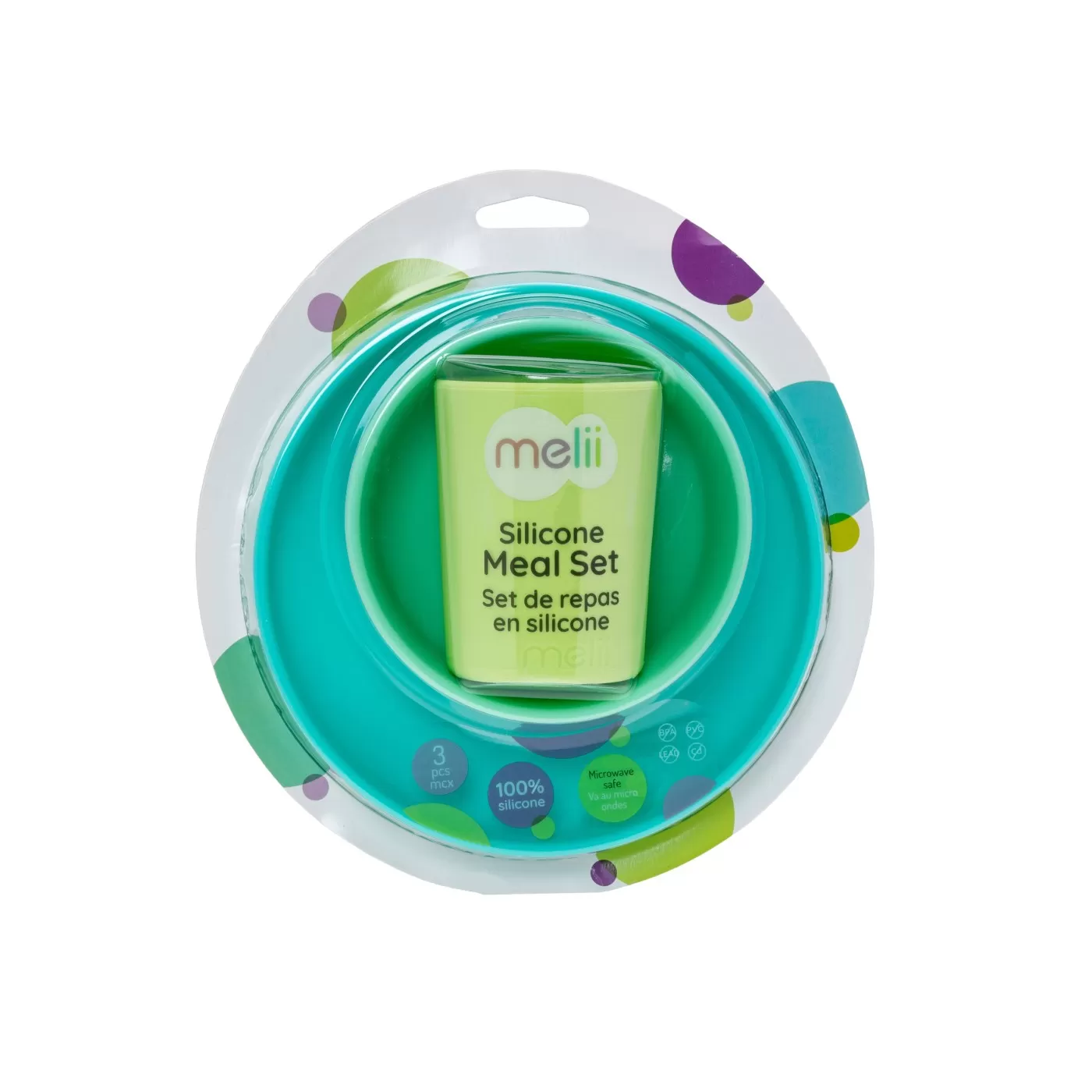 Diversificare si Ingrijire Bebe - Set 3 recipiente silicon hrana bebe, melii, blue&lime&mint, varsta de la 6 luni la 6 ani