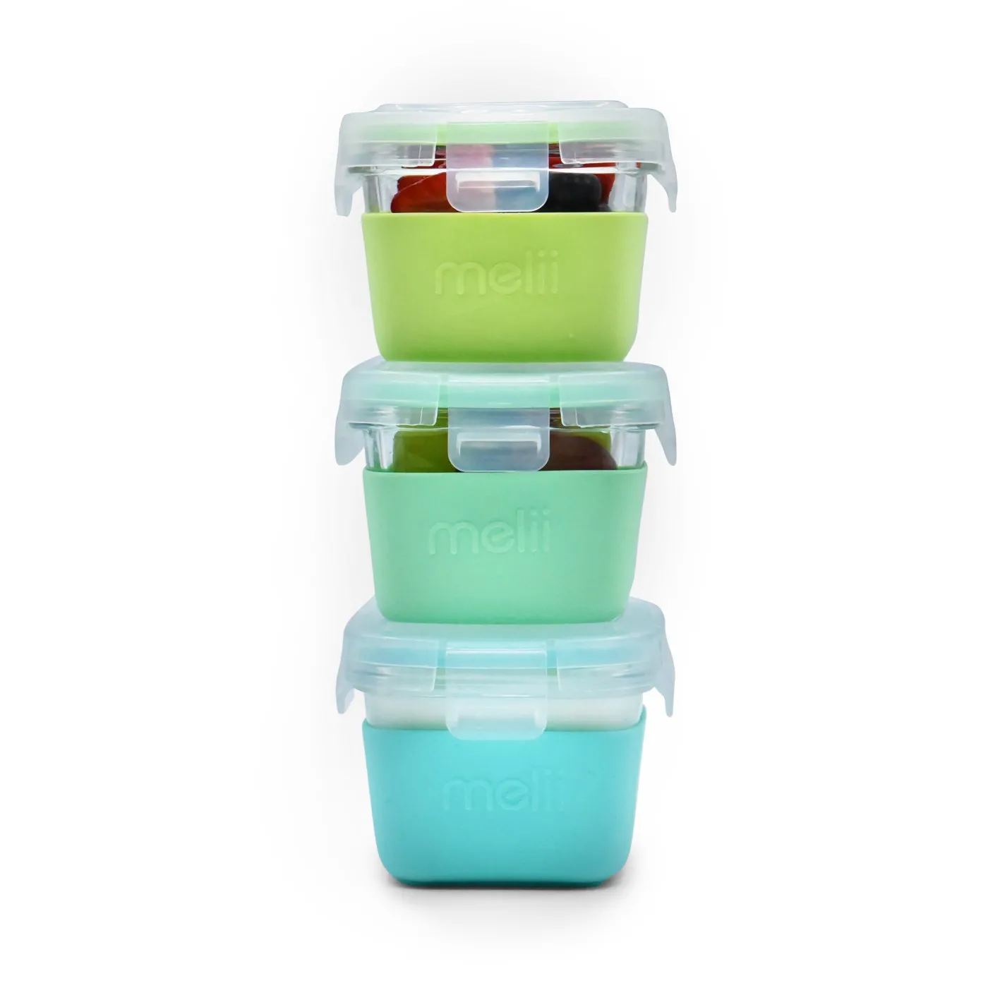 Set 3 recipiente sticla 3 160ml cu husa antiderapanta silicon melii blue mint lime [1]