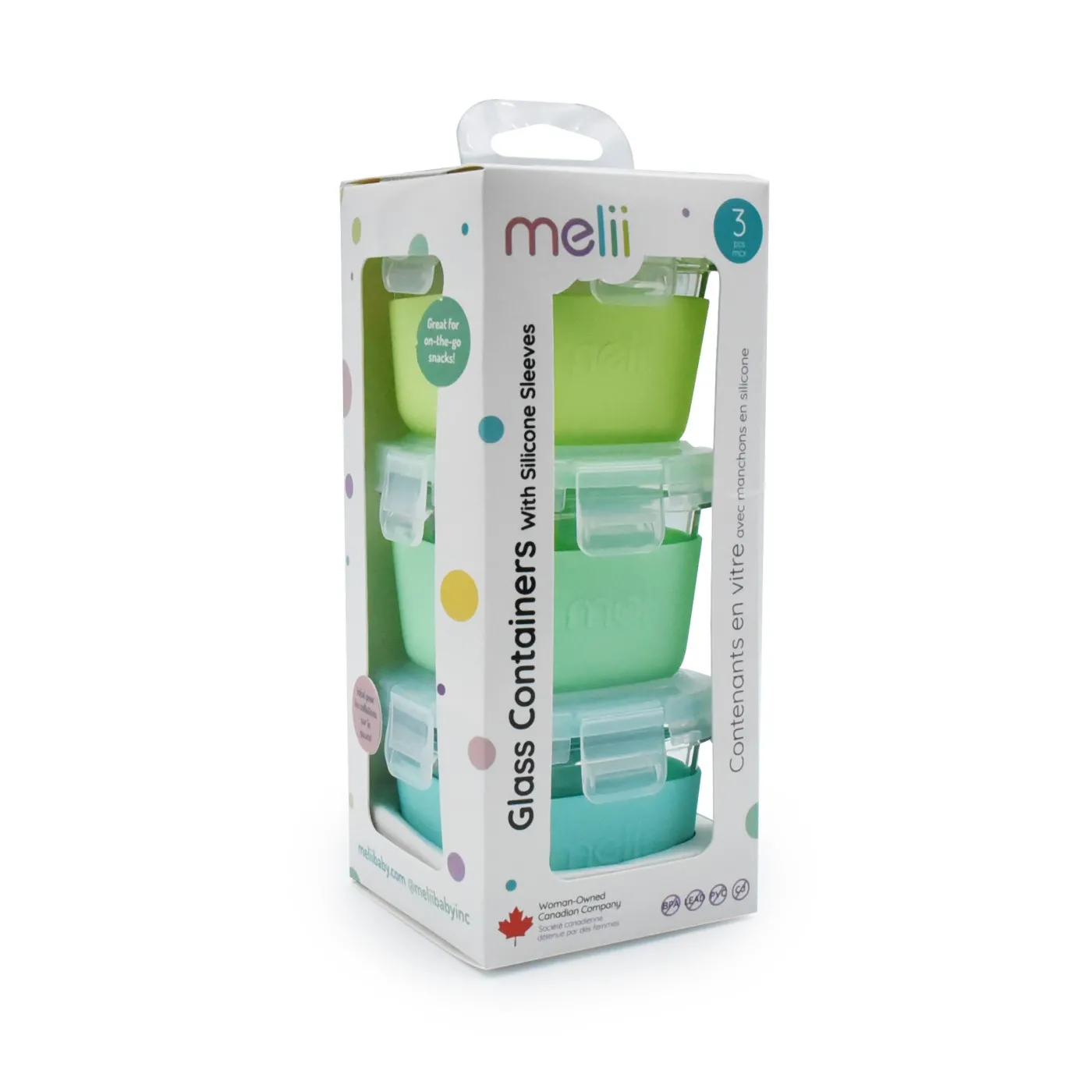 Bucătărie & Servire - Set 3 recipiente sticla 3 160ml cu husa antiderapanta silicon melii blue mint lime