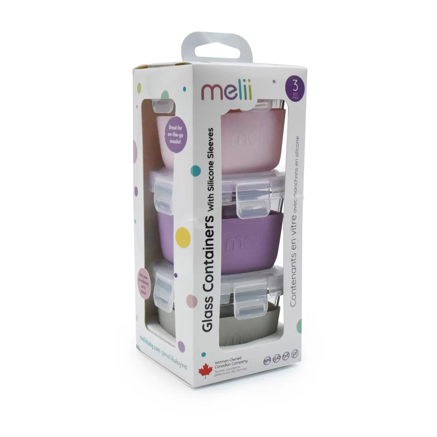Rechizite Școlare - Set 3 recipiente sticla, 160ml cu husa antiderapanta silicon, roz mov gri, varsta de la 6 luni la +15 ani