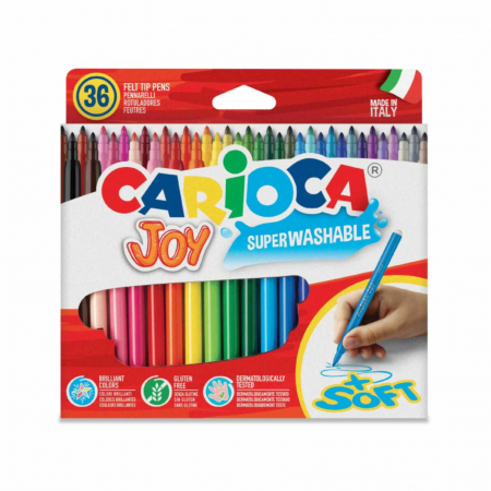Carioca Joy, carioca super lavabila, varf subtire. Set 36 culori diferite.