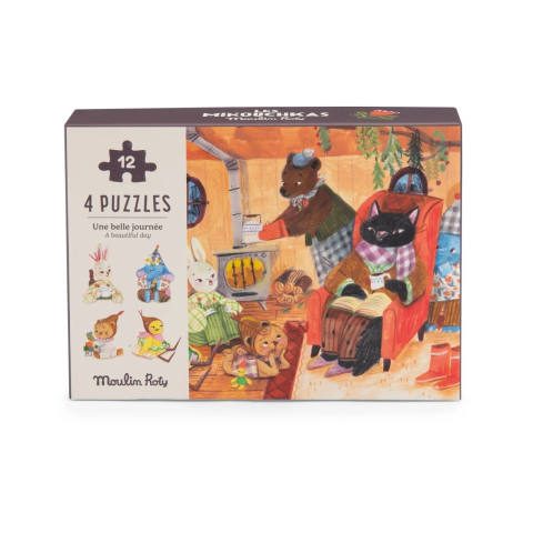 Jucării și Jocuri pentru copii - Set 4 mini puzzle-uri O zi perfecta, Moulin Roty Baiat, Fata, varsta 3 - 6 ani, 6 - 9 ani