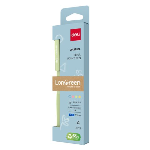 Birotică și Papetărie - Set 4 pixuri cu mecanism 0.7mm corp pastel albastru longreen plastic reciclat deli
