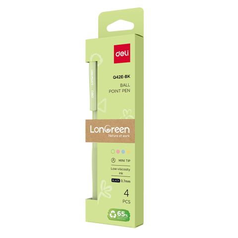 Birotică și Papetărie - Set 4 pixuri cu mecanism 0.7mm corp pastel negru longreen plastic reciclat deli