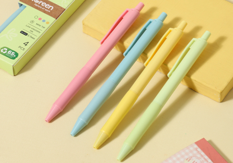 Set 4 pixuri cu mecanism 0.7mm corp pastel negru longreen plastic reciclat deli [4]