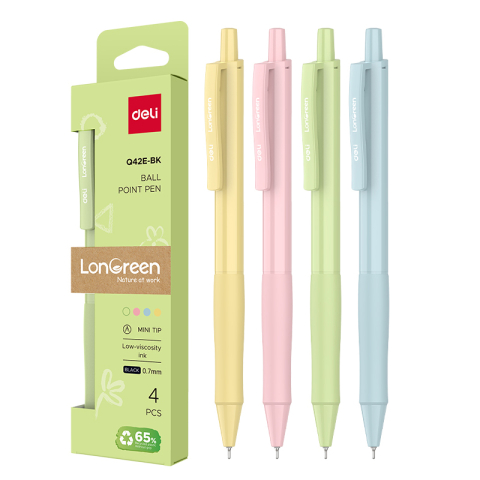 Set 4 pixuri cu mecanism 0.7mm corp pastel negru longreen plastic reciclat deli [1]