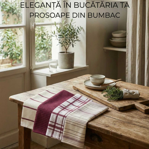 Set 4 Prosoape Bucatarie Bumbac 30x55 cm Wine, Absorbante, OEKO TEX [2]
