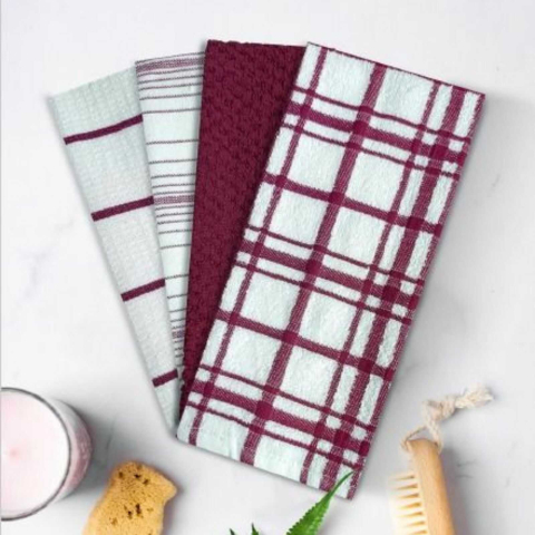 Set 4 Prosoape Bucatarie Bumbac 30x55 cm Wine, Absorbante, OEKO TEX [3]