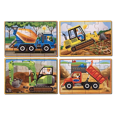 Jucării și Jocuri pentru copii - Set 4 puzzle lemn in cutie Vehicule pentru constructii Melissa and Doug