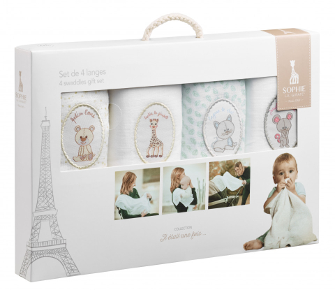 Diversificare si Ingrijire Bebe - Set 4 scutece din bumbac 70x70 cm girafa sophie