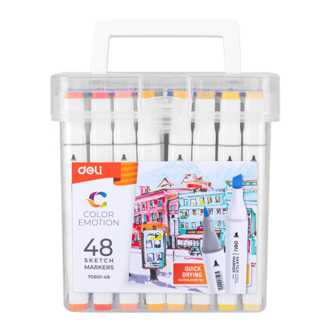 Birotică și Papetărie - Set 48 markere sketching varf dublu 1mm/7mm cut plastic deli