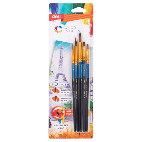 Rechizite Școlare - Set 5 pensule (nr 1,3,5,5,8) deli