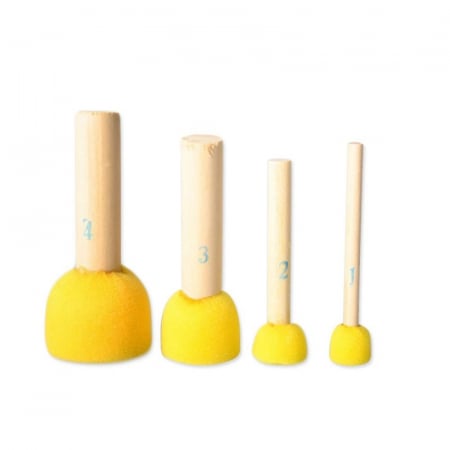 Rechizite Școlare - Set 5 bureti pentru pictat, maner lemn, diverse dimensiuni