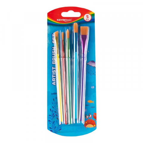 Rechizite Școlare - Set 5 pensule, varf nylon, rotund si lat
