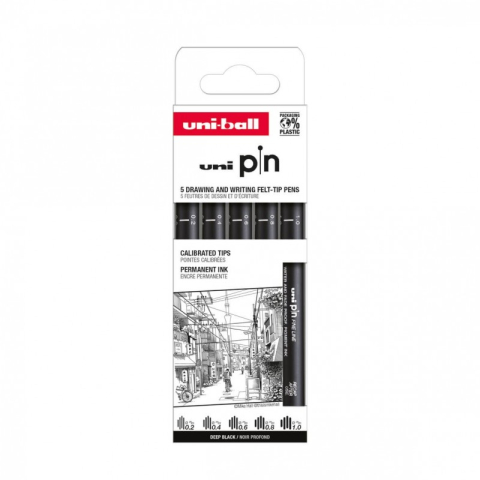Jucării și Jocuri pentru copii - Set 5x Liner UNI PIN-200 ASP009, pe baza de apa, varf 0.2-1.0mm, negru