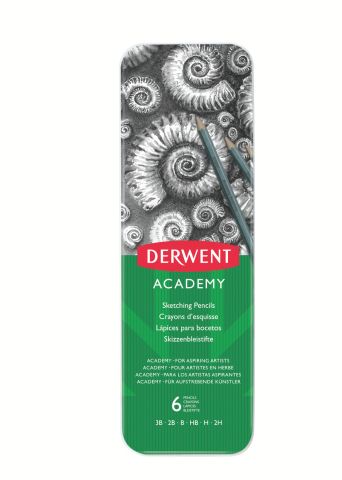 Rechizite Școlare - Set 6 buc creioane grafit 3b-2h cutie metalâ derwent academy