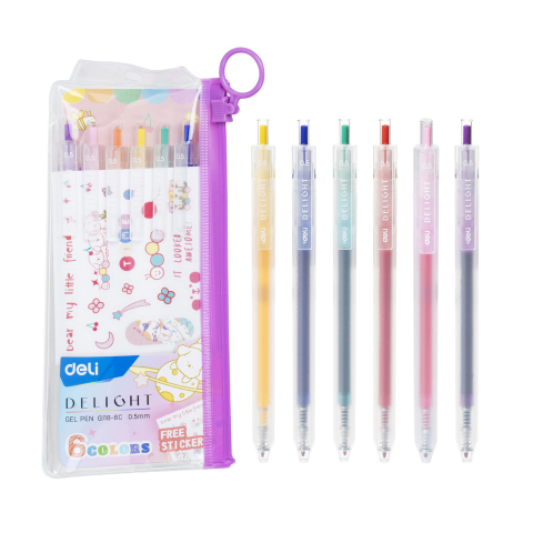 Set 6 bucati pix cu gel cu mecanism 0.5 mm diverse culori delight deli [1]