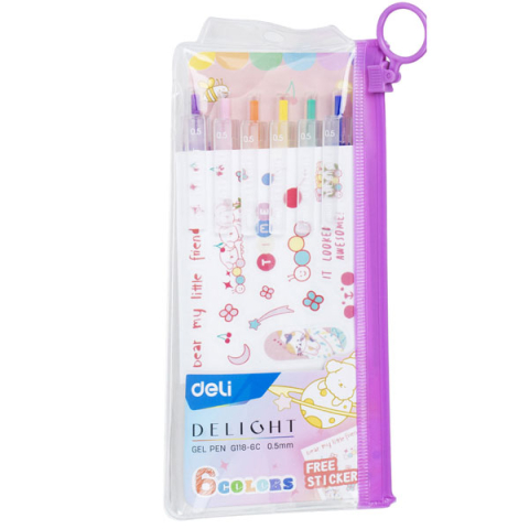 Birotică și Papetărie - Set 6 bucati pix cu gel cu mecanism 0.5 mm diverse culori delight deli