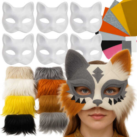 Seturi creative pentru copii - Set 6 masti therian de pisica DIY cu blanita si accesorii – creativitate si distractie