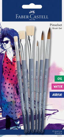 Rechizite Școlare - Set 6 pensule (3 rot+3 tes) creative studio faber-castell
